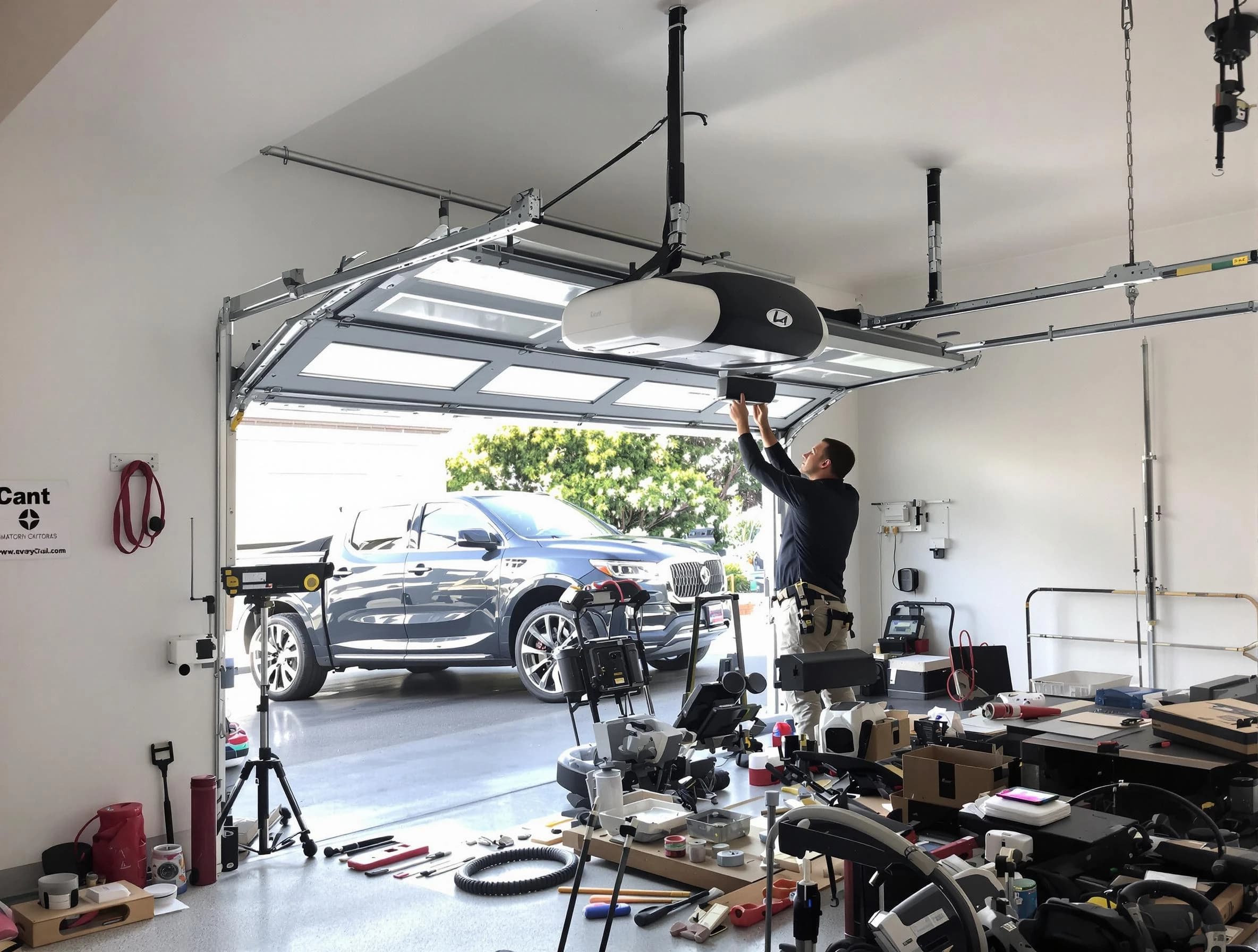 Saugus Garage Door Repair specialist installing smart garage door opener system in Saugus home