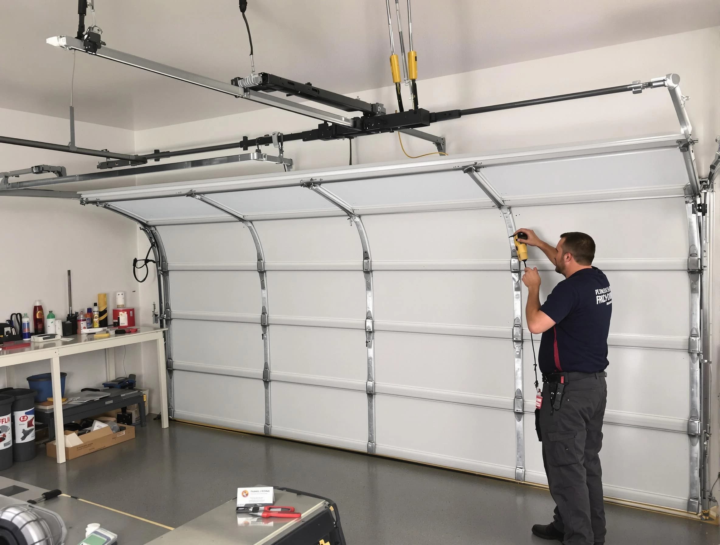 Saugus Garage Door Repair certified technician performing overhead door system repair in Saugus