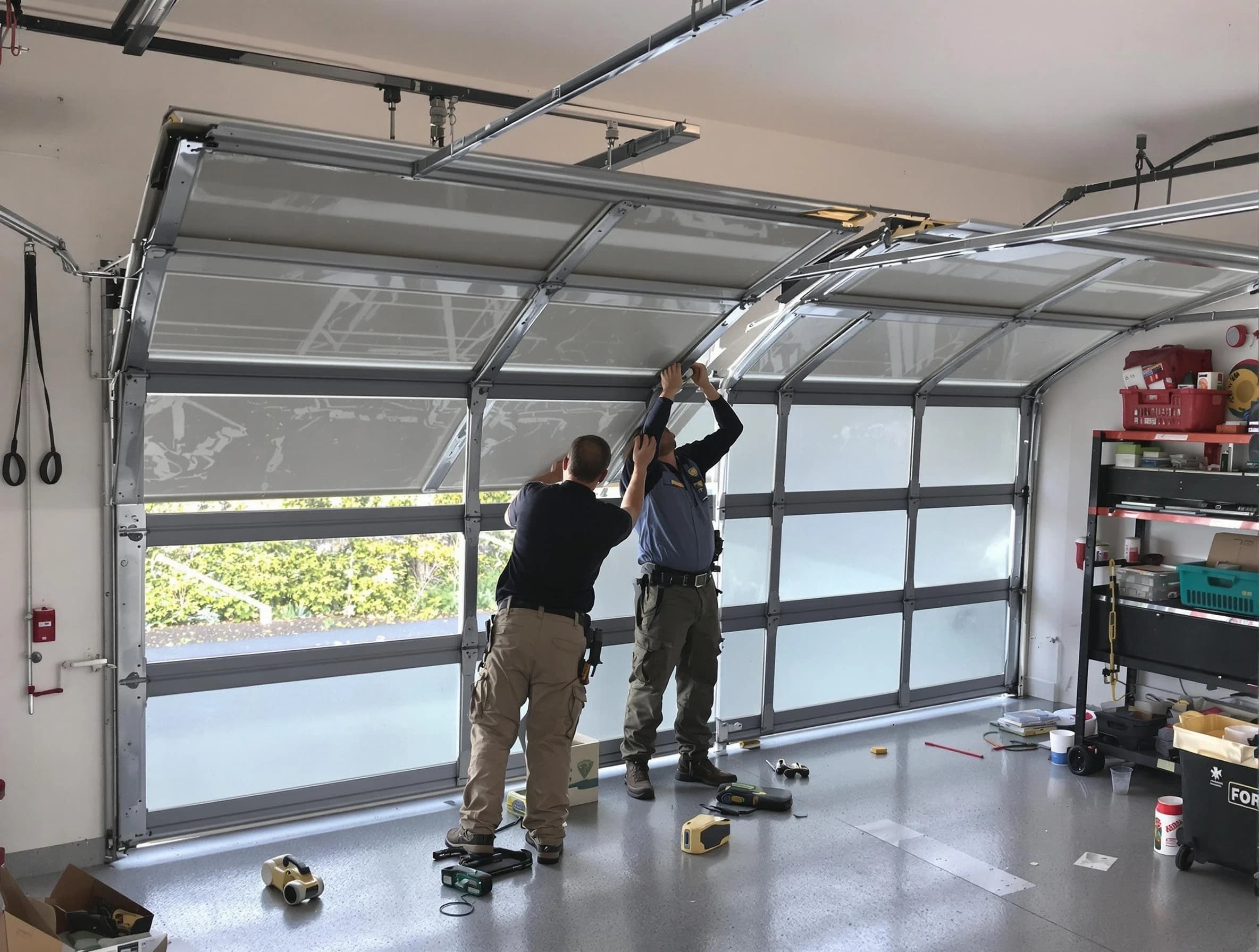 Saugus Garage Door Repair expert performing precise panel replacement on Saugus garage door