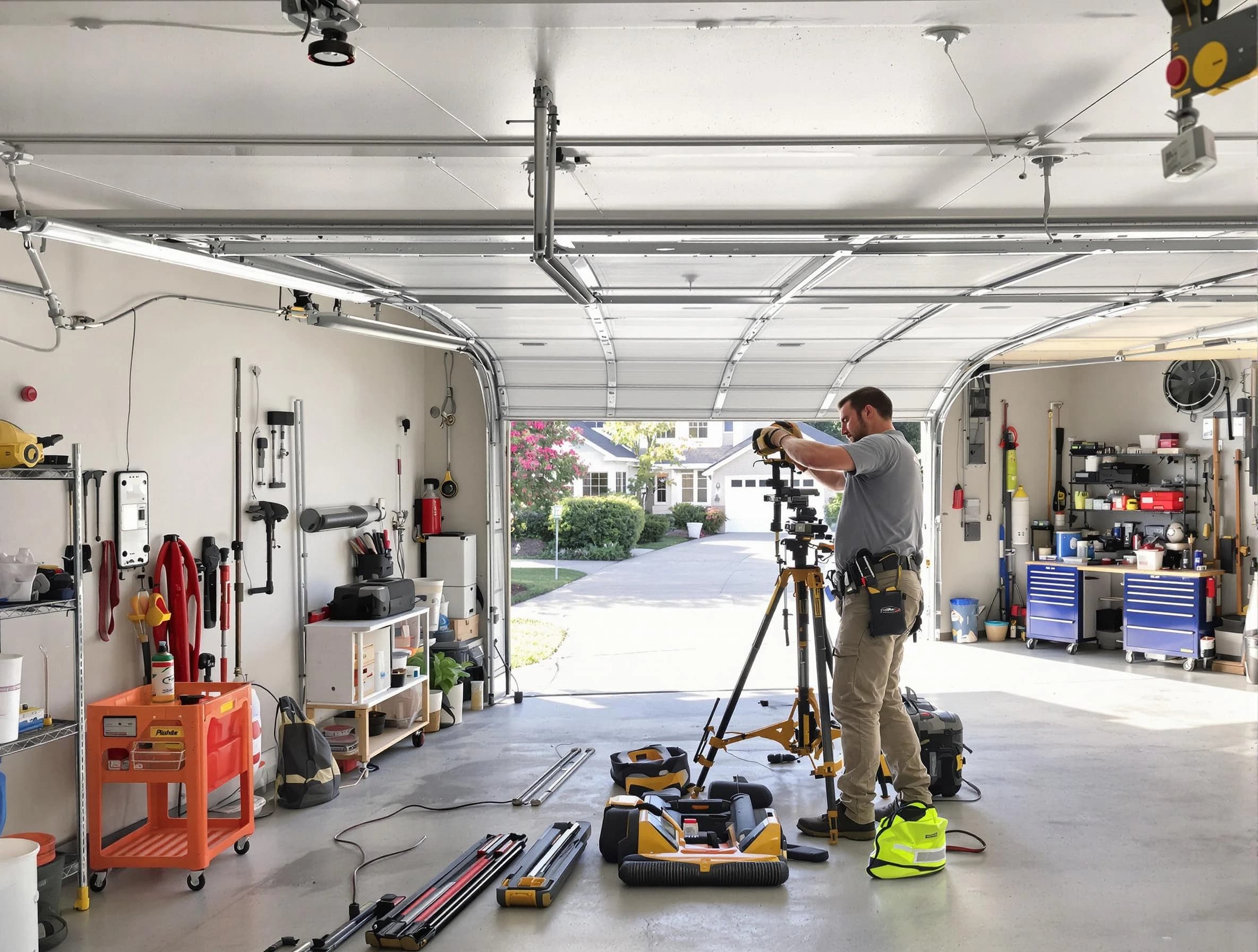 Saugus Garage Door Repair specialist performing laser-guided track alignment in Saugus