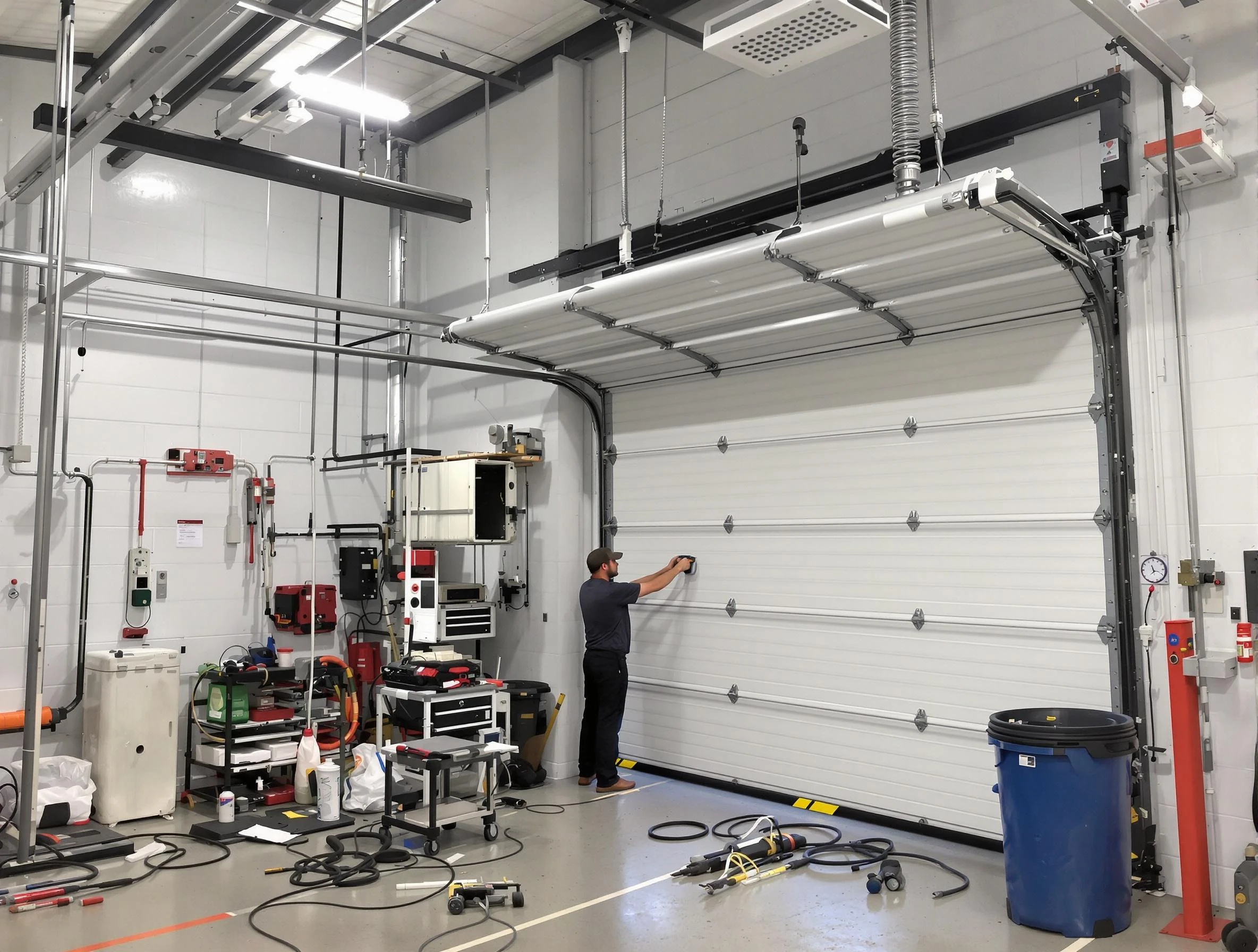 Saugus Garage Door Repair certified technician performing commercial door repair at a Saugus business facility