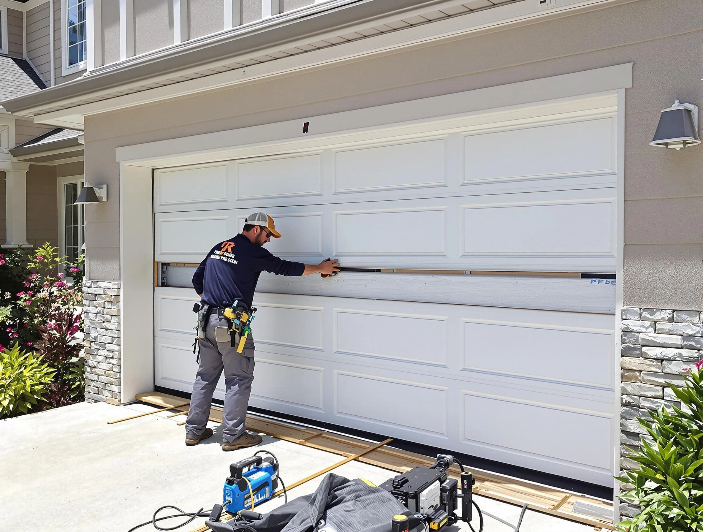 Saugus Garage Door Repair team performing complete garage door replacement at Saugus residence