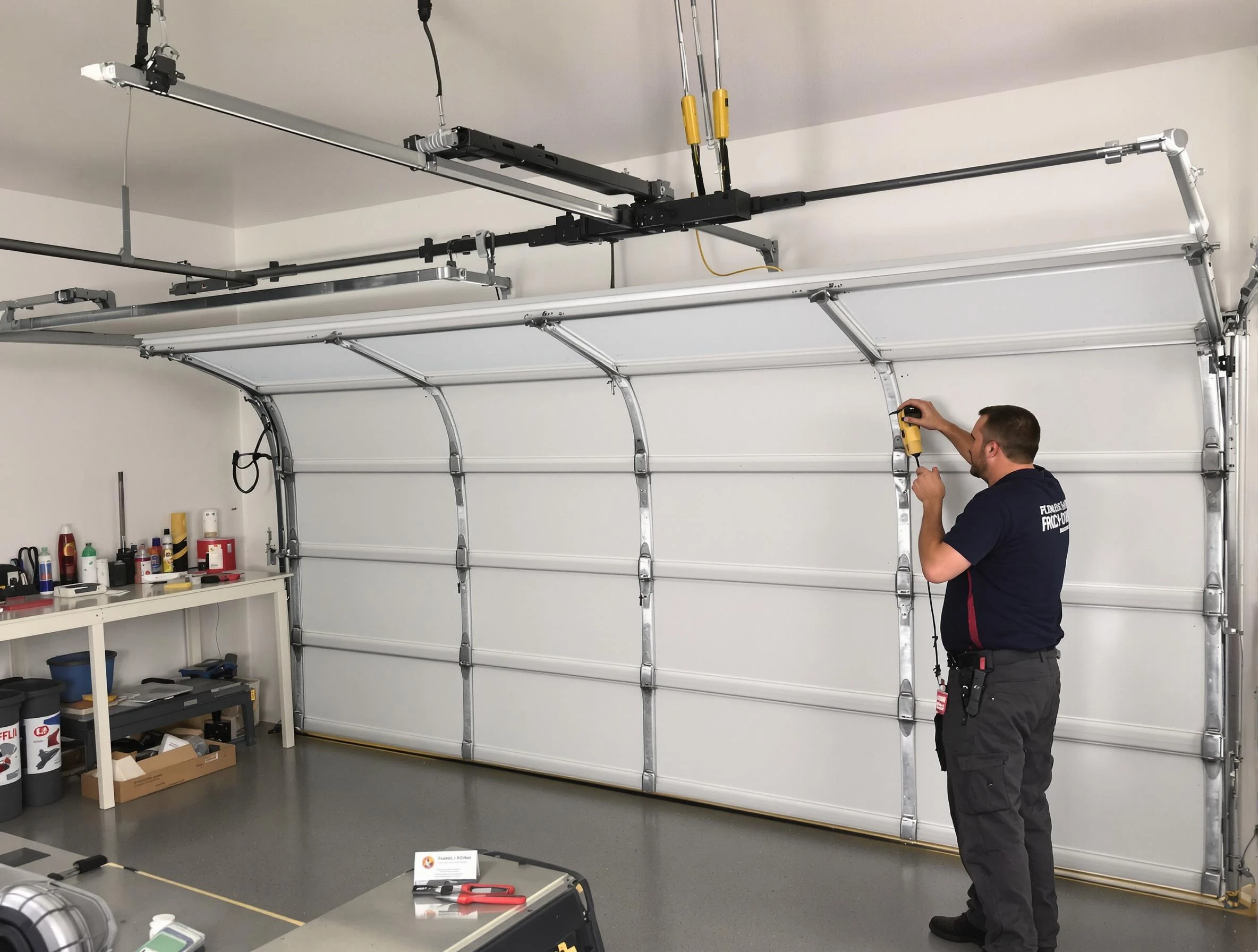 Saugus Garage Door Repair certified technician performing overhead door system repair in Saugus