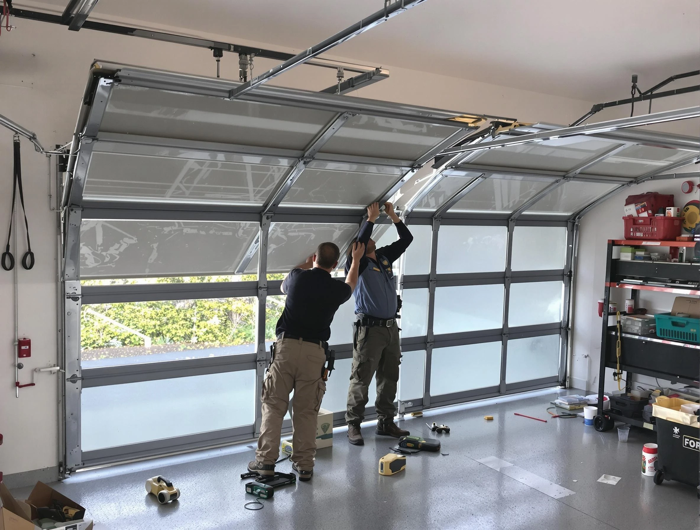 Saugus Garage Door Repair expert performing precise panel replacement on Saugus garage door